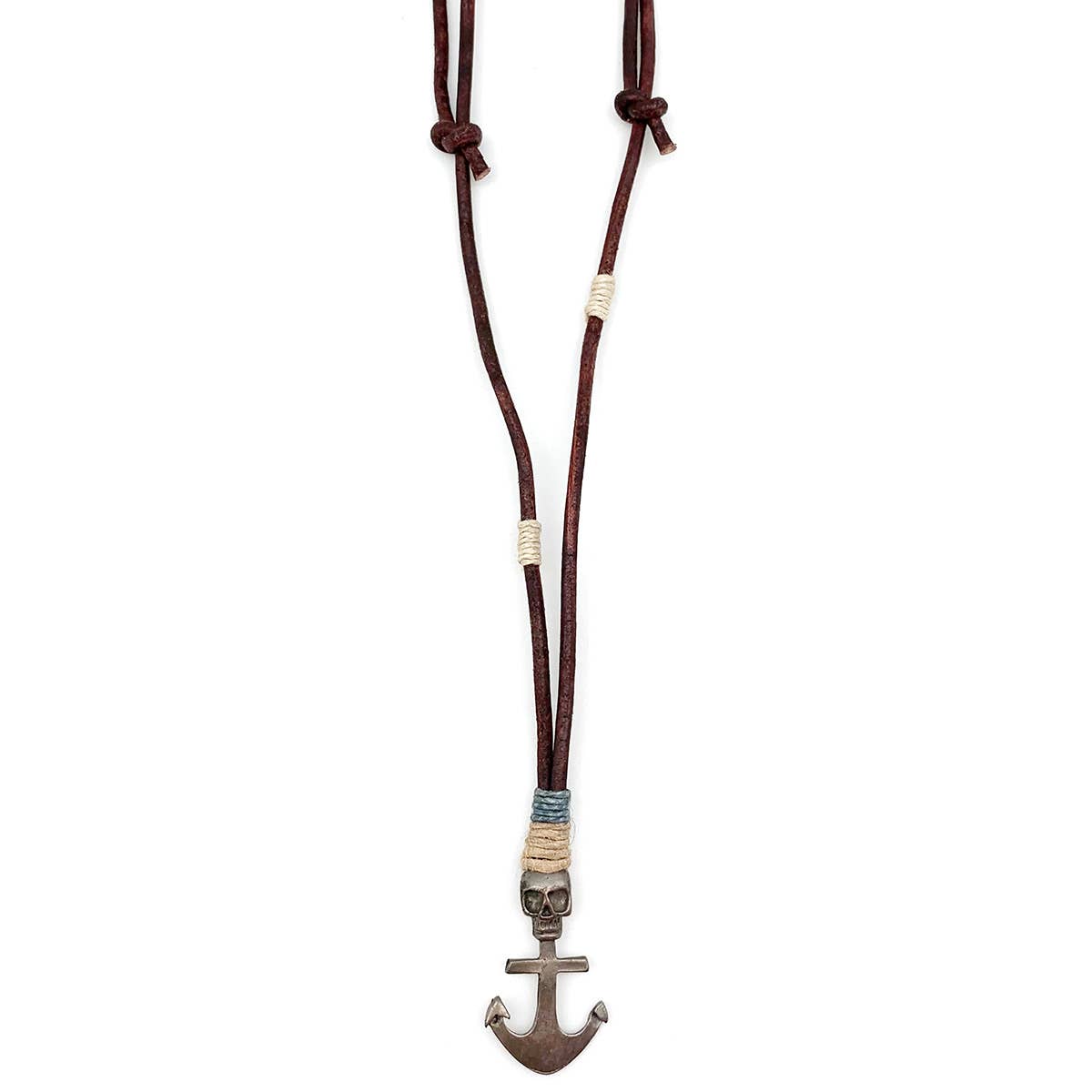 Aadi Skull Topped Anchor and Leather Cord Necklace