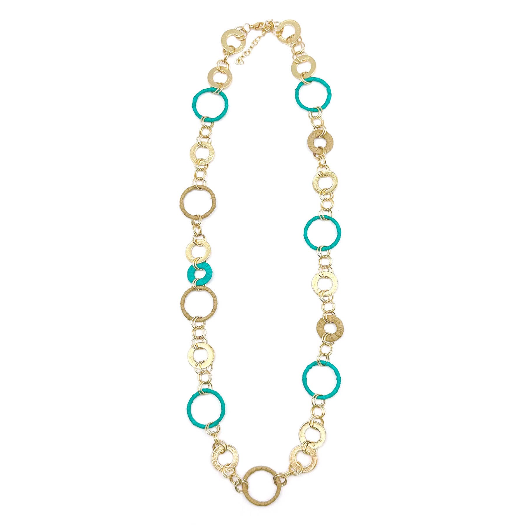 Sachi Raffia Rings Necklace - Teal Large and Small Rings