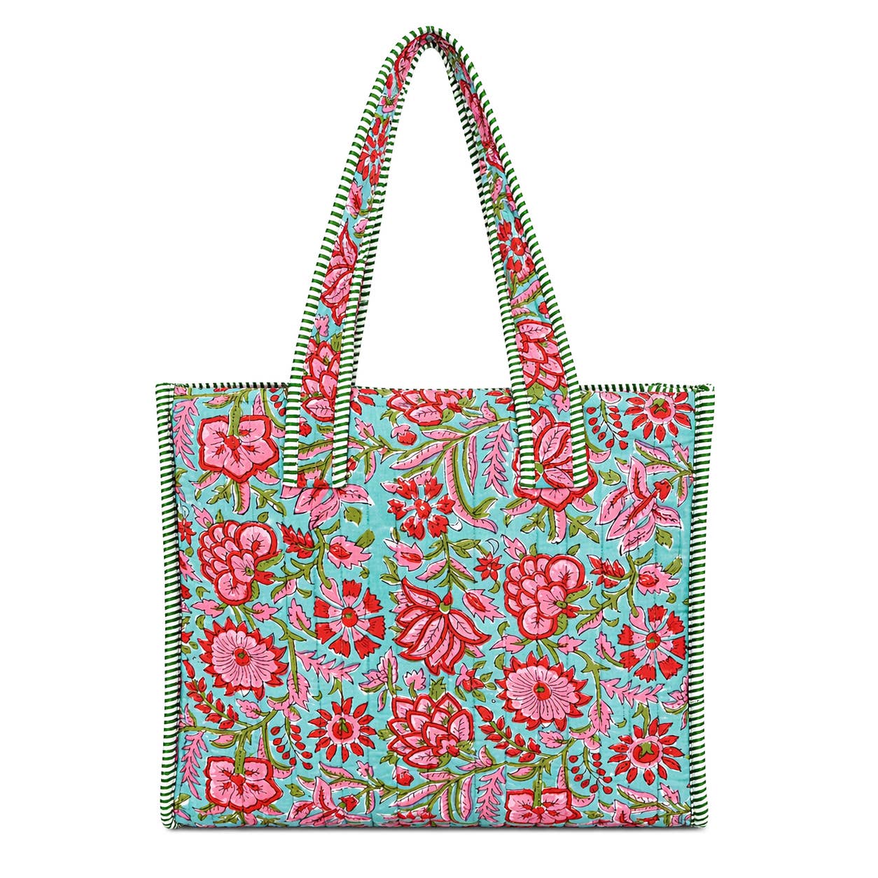 Pink Carnations Block-Printed Quilted Mini Tote