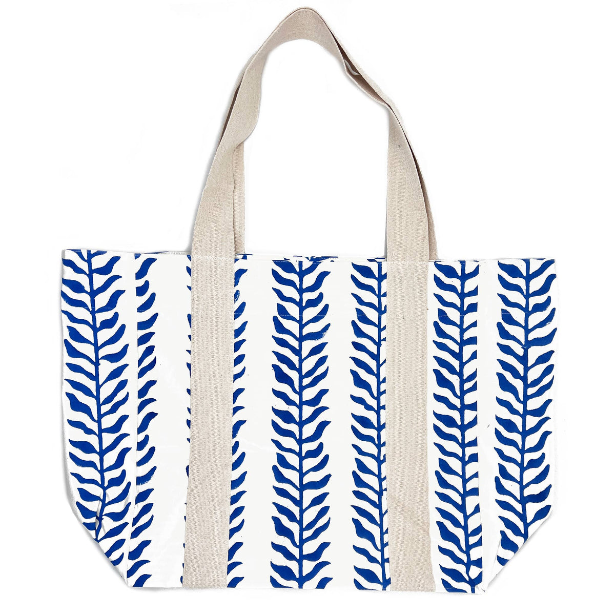 Handcrafted Canvas Bag with Block-Printed Seaside Serenity