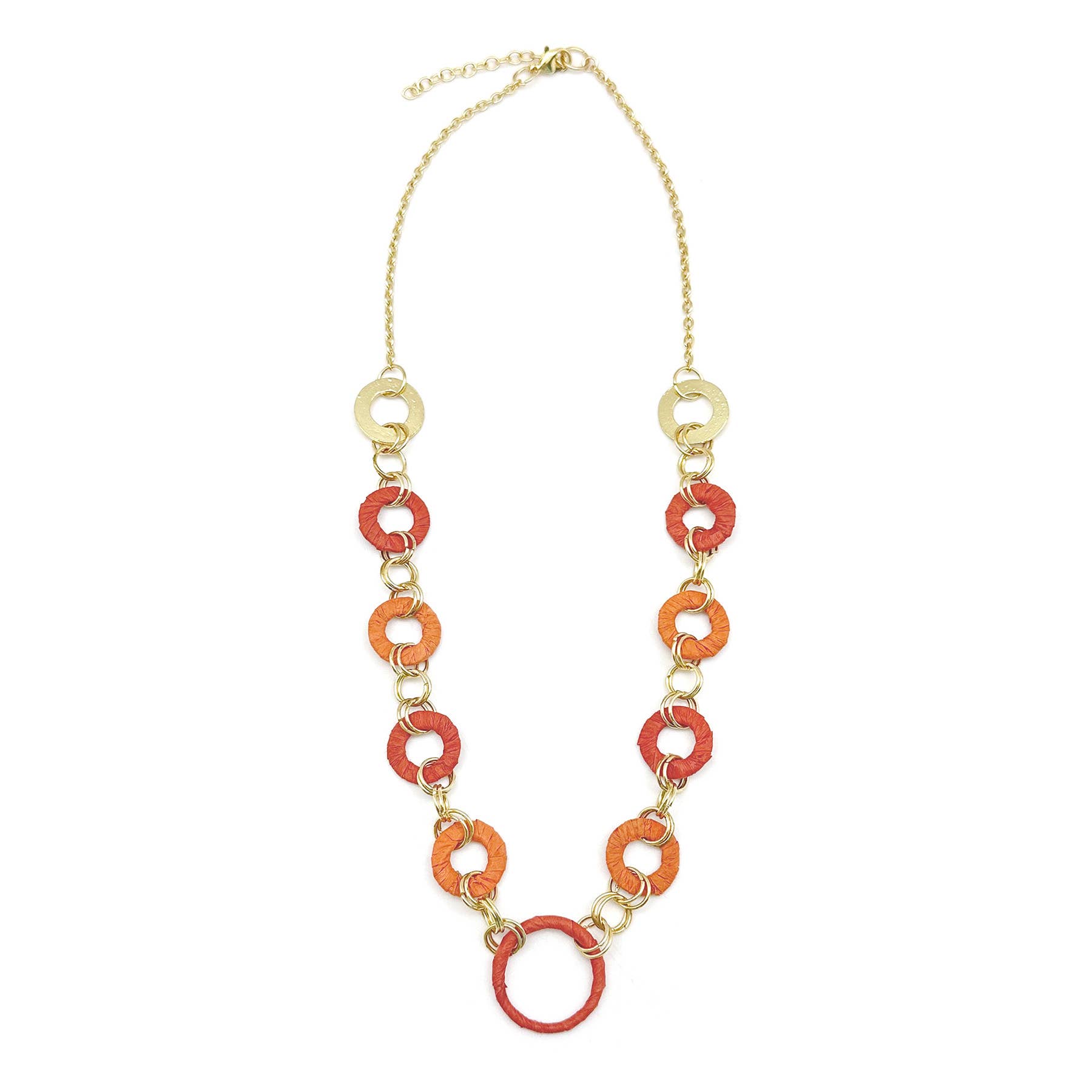 Sachi Raffia Rings Necklace - Rust and Orange Small Rings