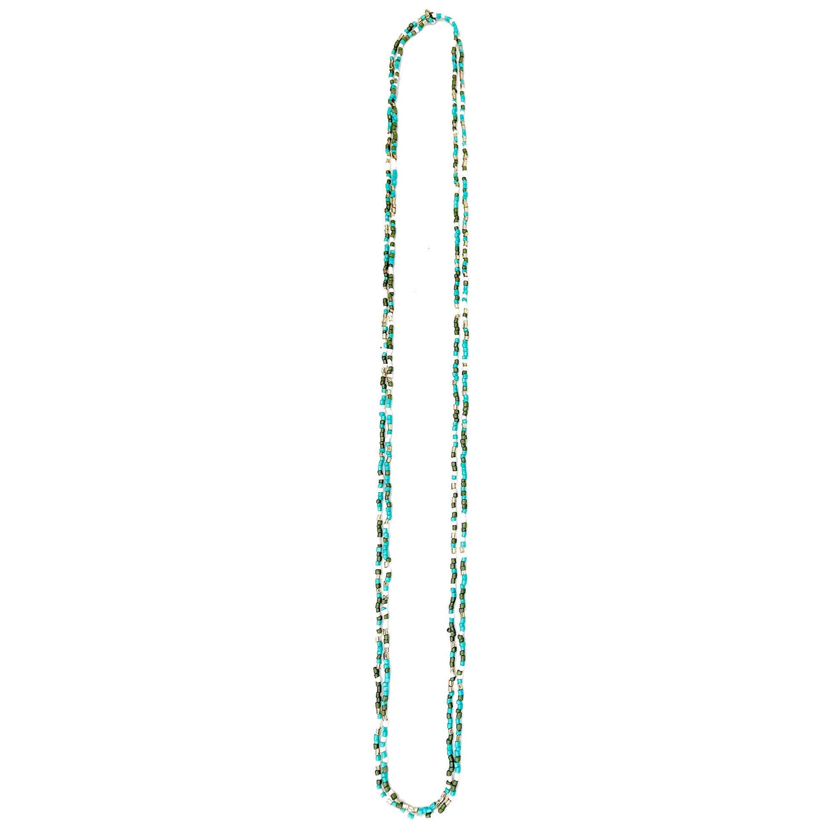 Seed Bead Long Multi-Strand Necklaces - Turquoise and Tan