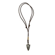 Aadi Silver Arrowhead on Leather Pull Tie Men's Necklace