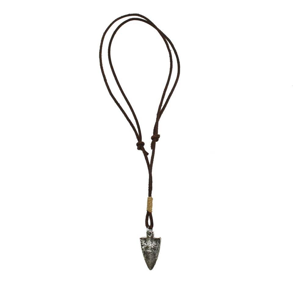Aadi Silver Arrowhead on Leather Pull Tie Men's Necklace
