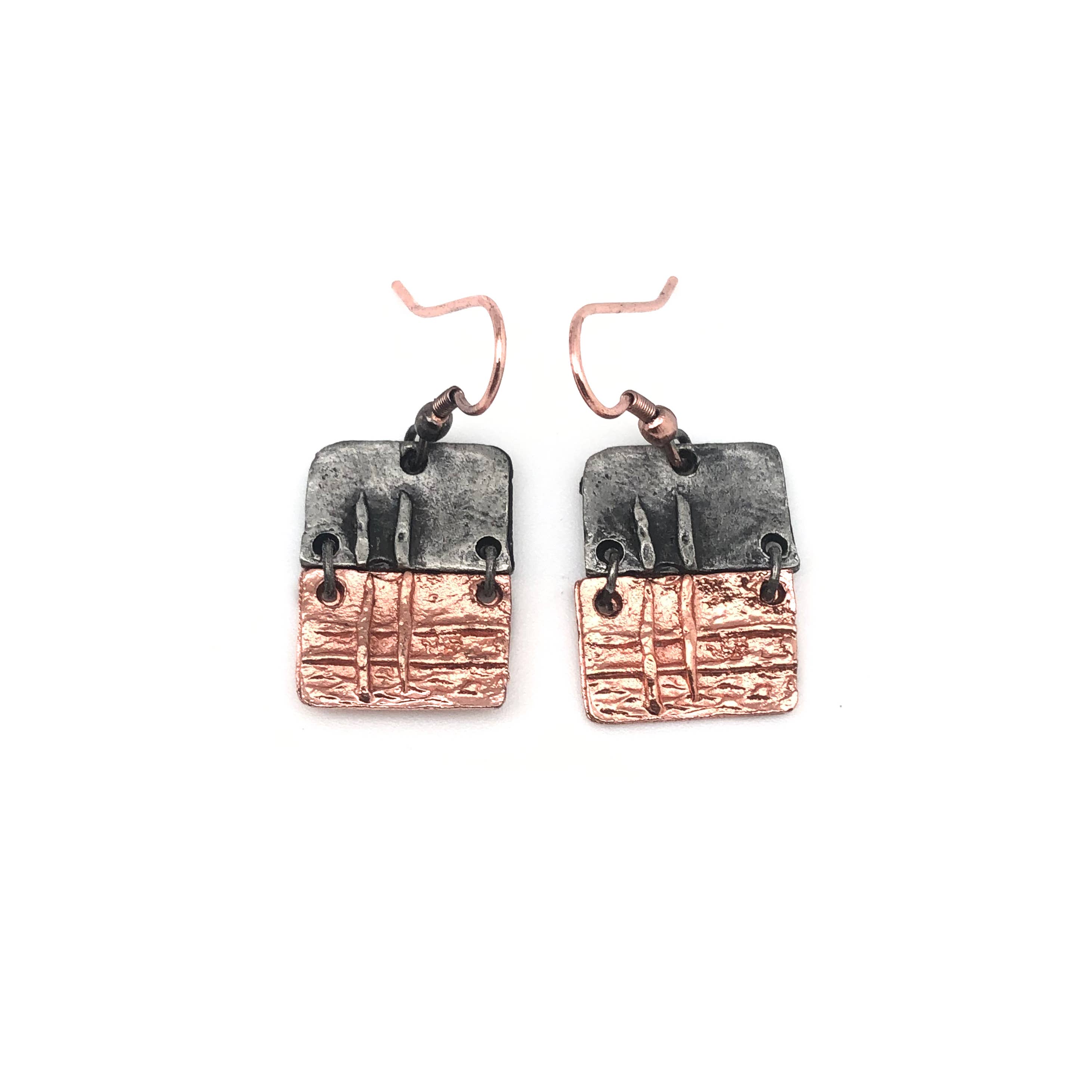 Pewter Earrings - Hatched Rectangles