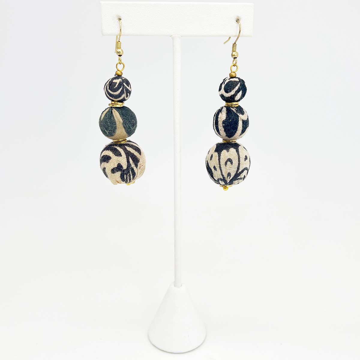 Asha Trio Monochrome Big Beaded Kantha Handcrafted Earrings