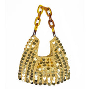 Mia Bag - Cotton Sequined Purse with Link Handle - Gold