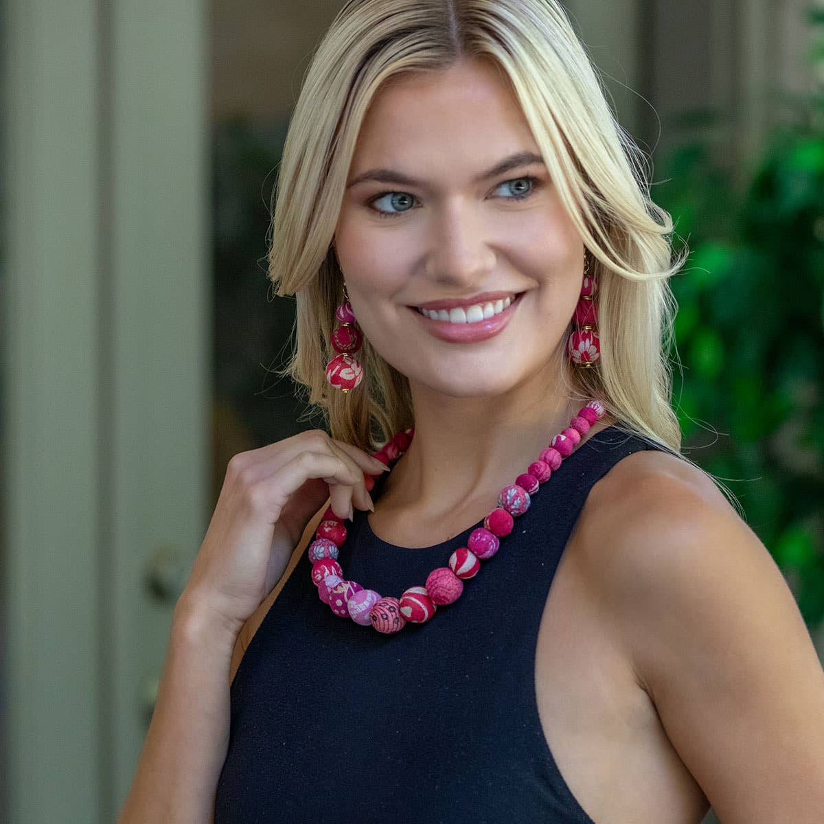 Aasha Cascade Blush Kantha Beaded & Handcrafted Necklace