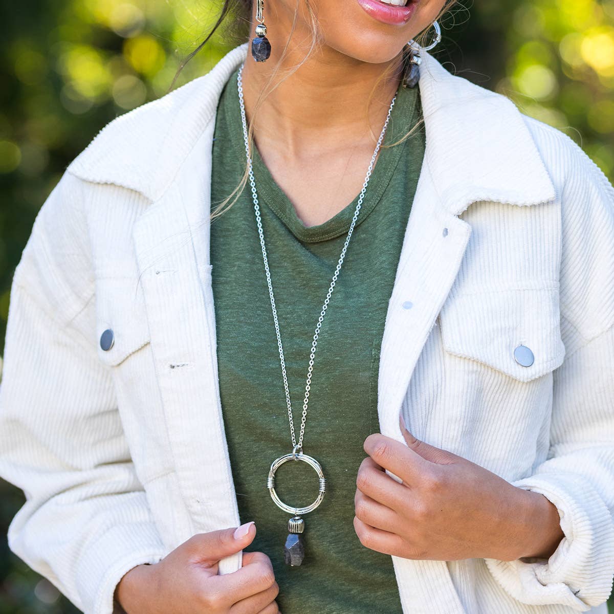 Banjara Antiqued Ring Necklace with Labradorite Stone