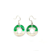 Pewter Earrings with Color Enamel - Green/White Turtle