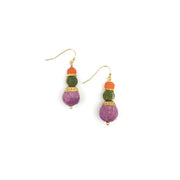 Aasha Three Graduated Brass Capped Beads Earrings