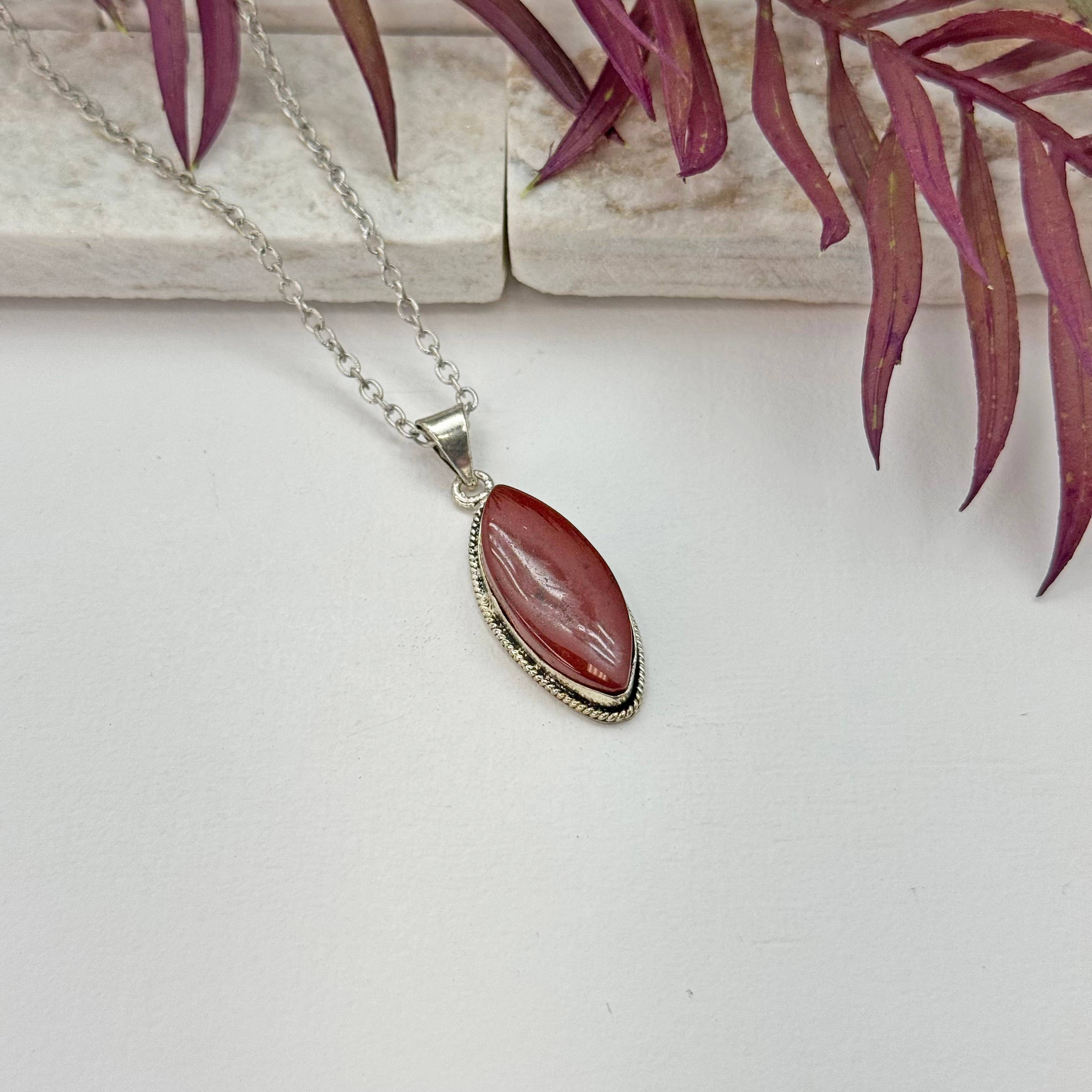 Handcrafted Semiprecious Large Stone Necklace - Red Jasper