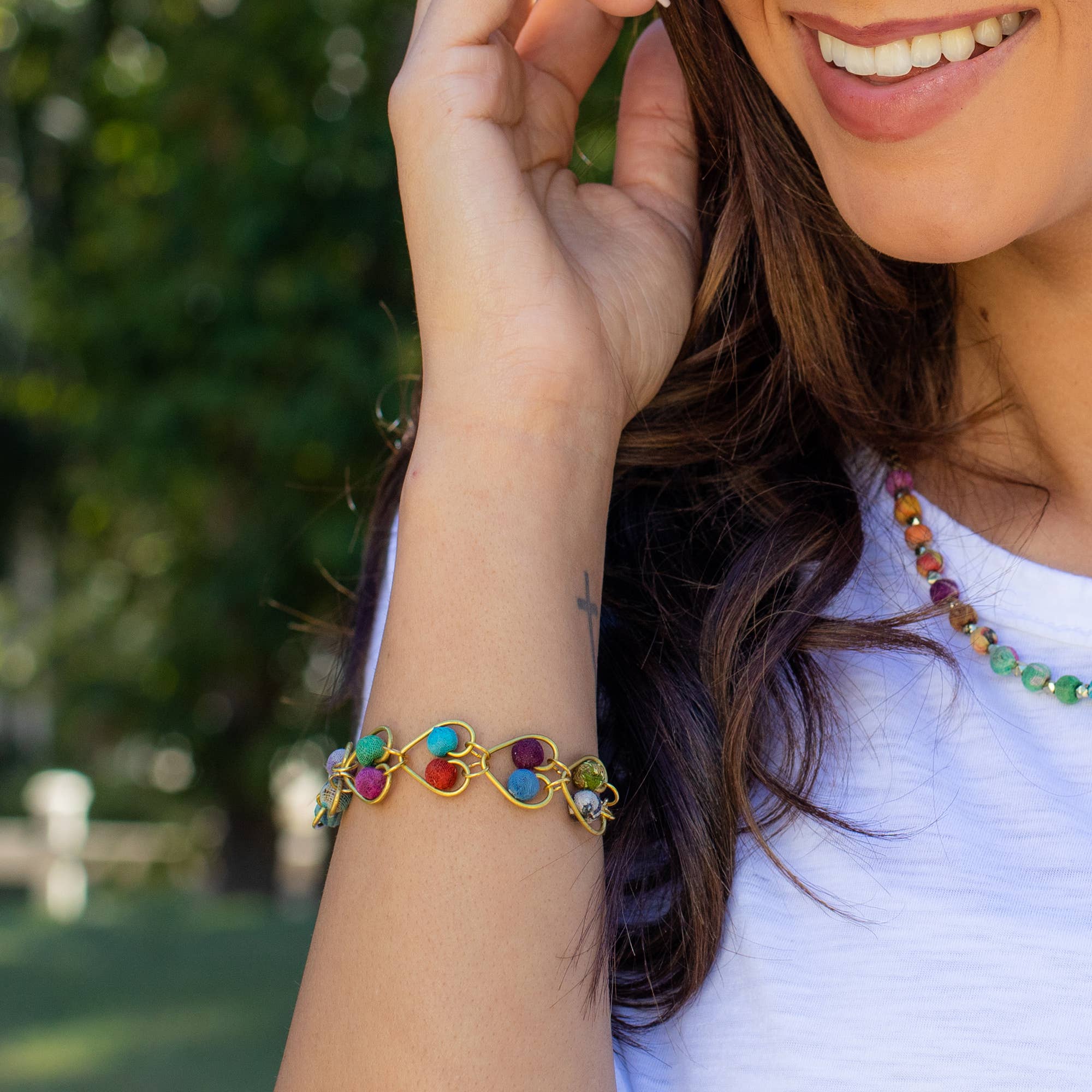 Aasha Connected Double Beaded Hearts Bracelet