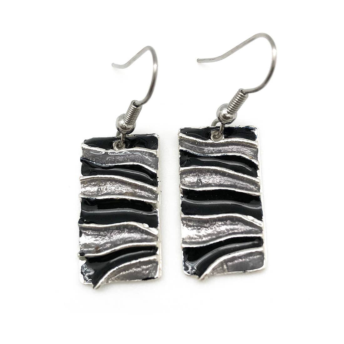 Pewter Earrings with Color Enamel - Black/Grey