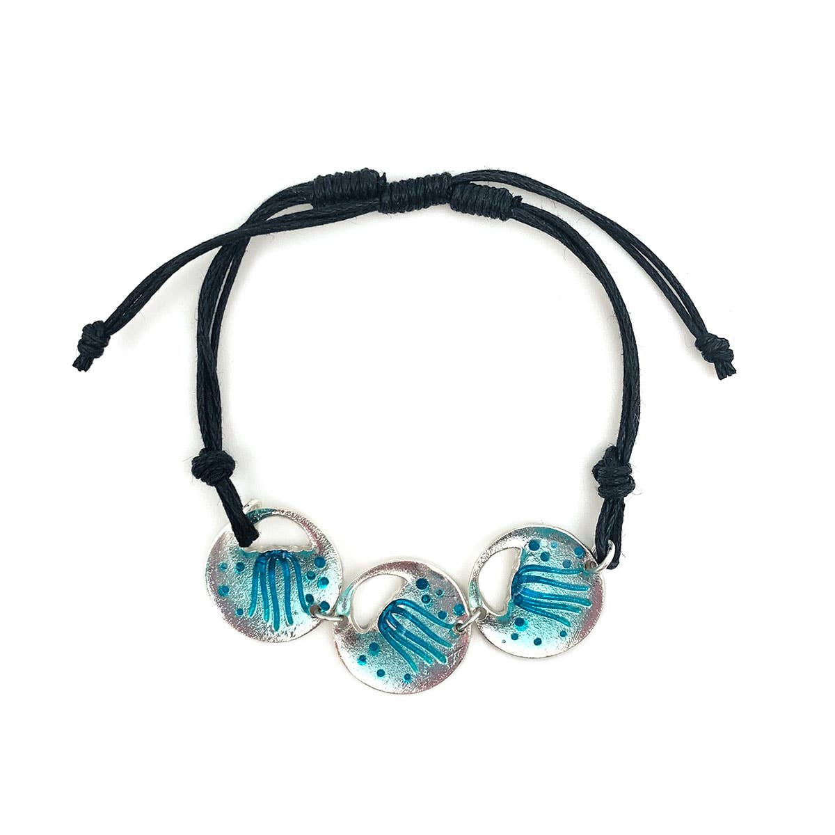 Pewter Bracelet with Color Enamel - Jellyfish in Teal/Aqua