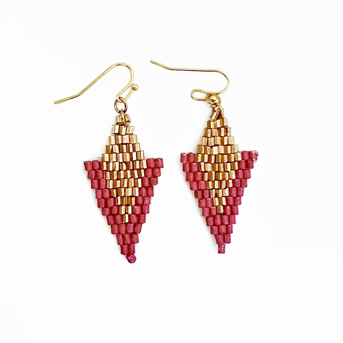 Seed Bead Arrowhead Earrings - Magenta