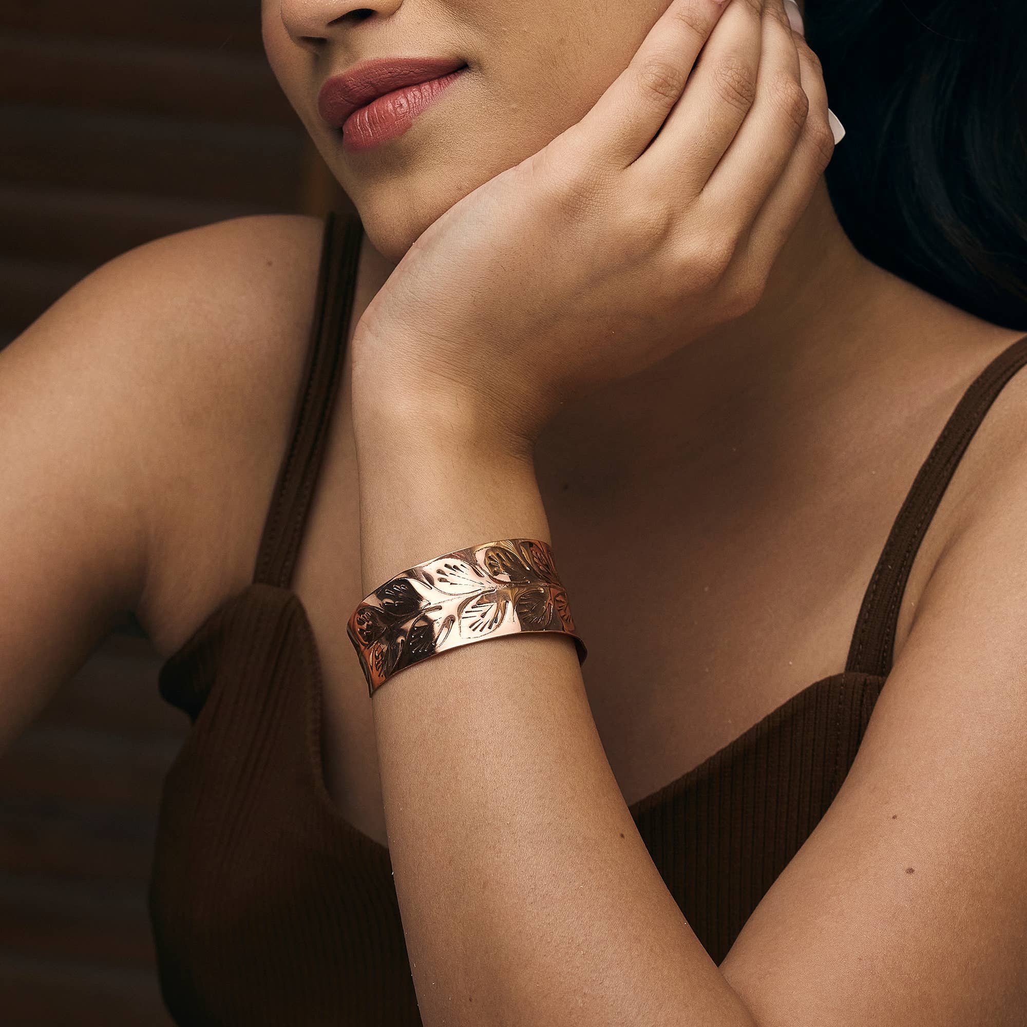 Handcrafted Leaf Trail Copper Cuff
