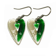 Pewter Earrings with Color Enamel - Green/White Heart