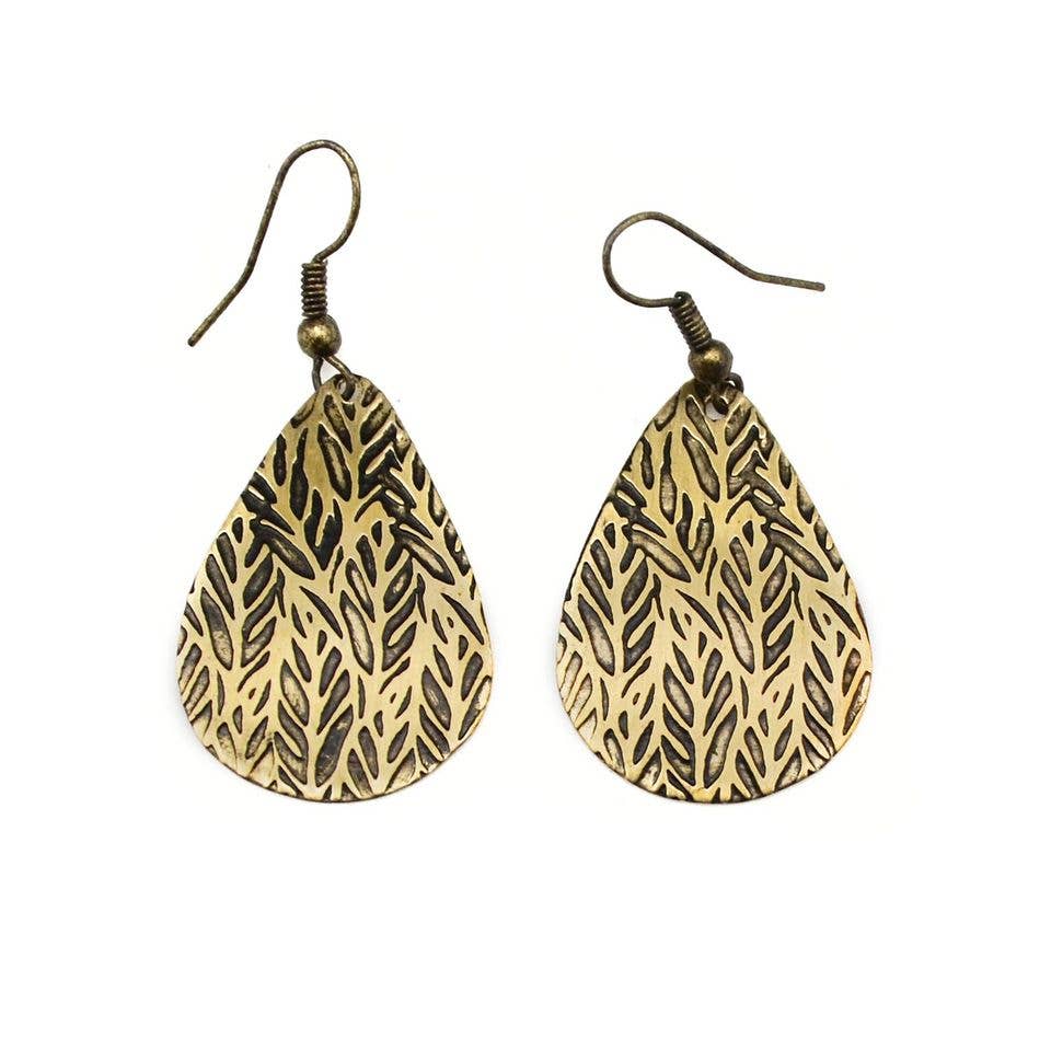 Herringbone Brass Engraved Earrings