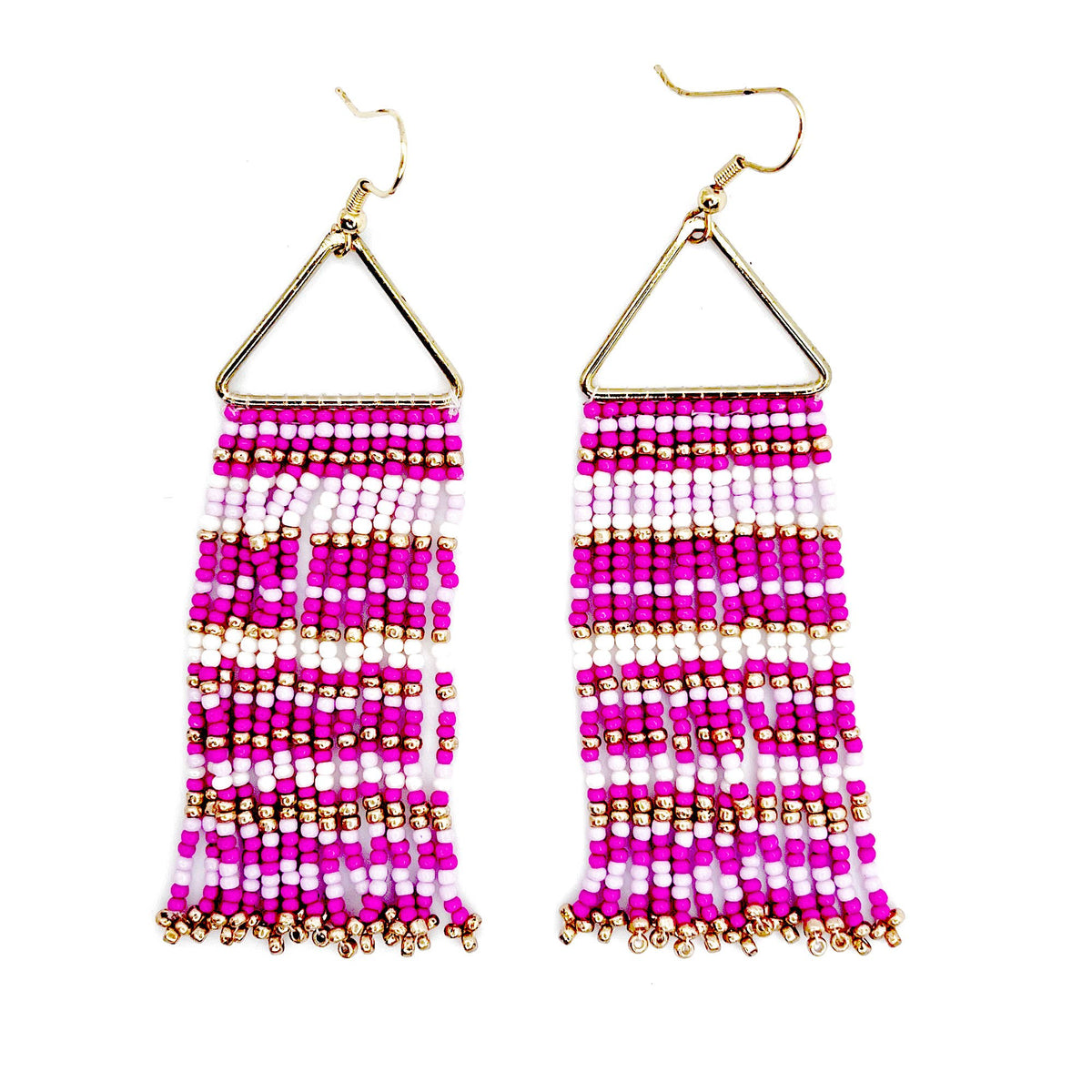 Seed Bead Color Waterfall Earrings - Pink