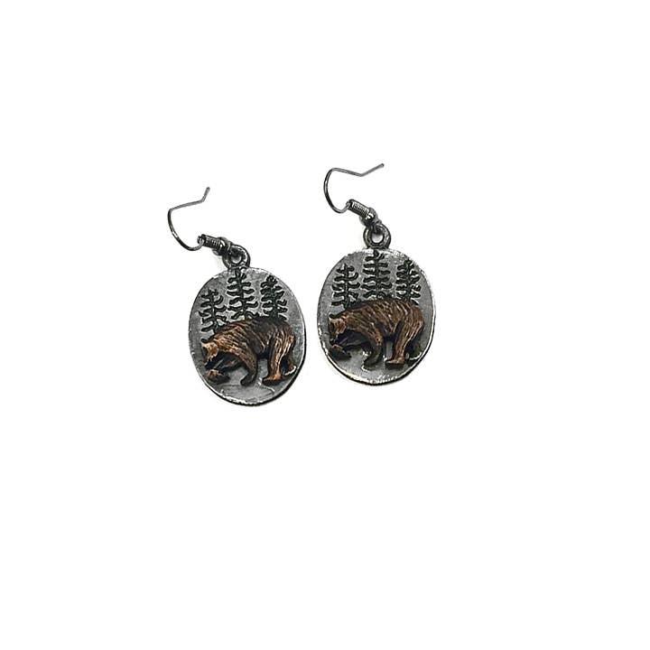 Pewter Earrings - Bear with Trees