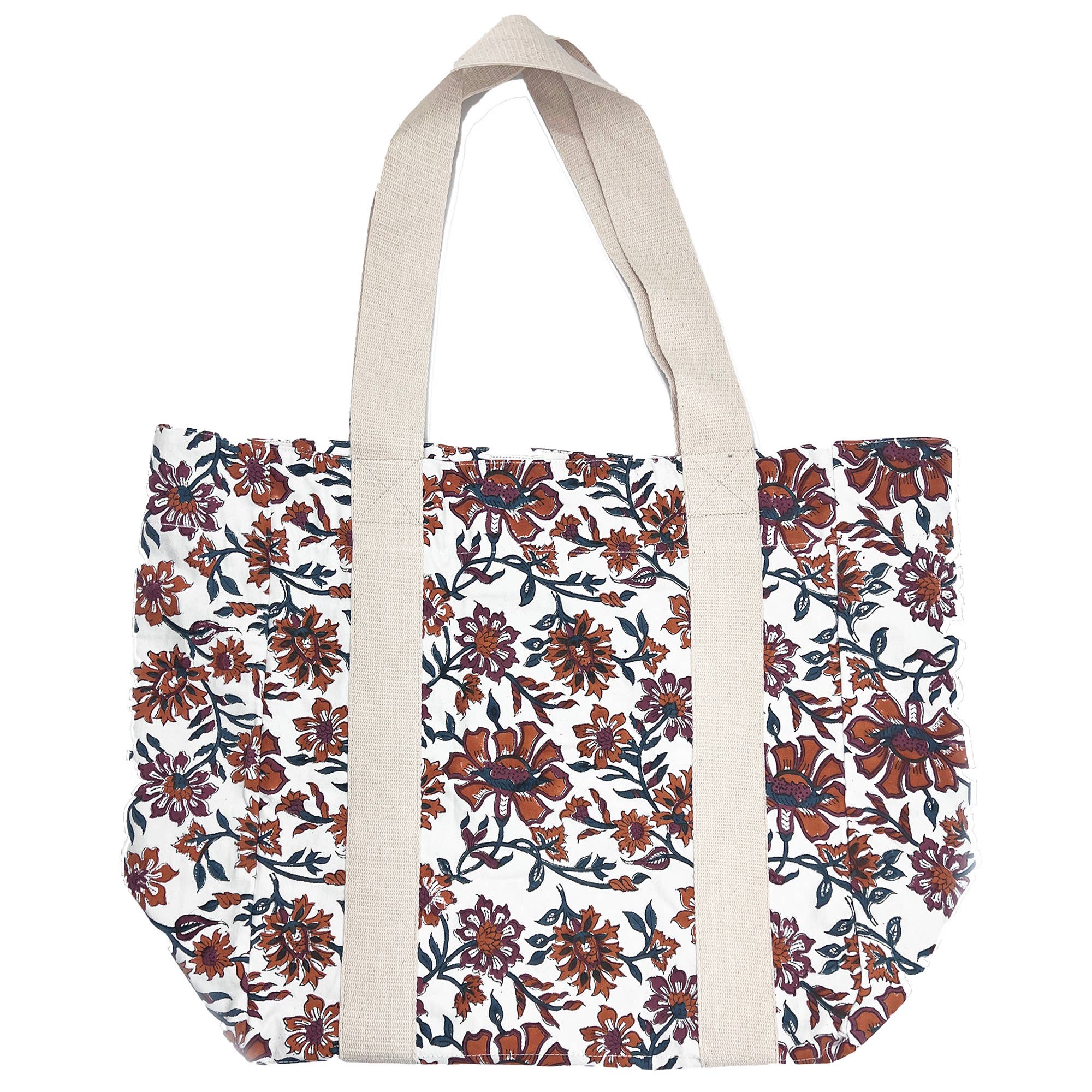 Handcrafted Canvas Bag with Block-Printed Amber Amaryllis