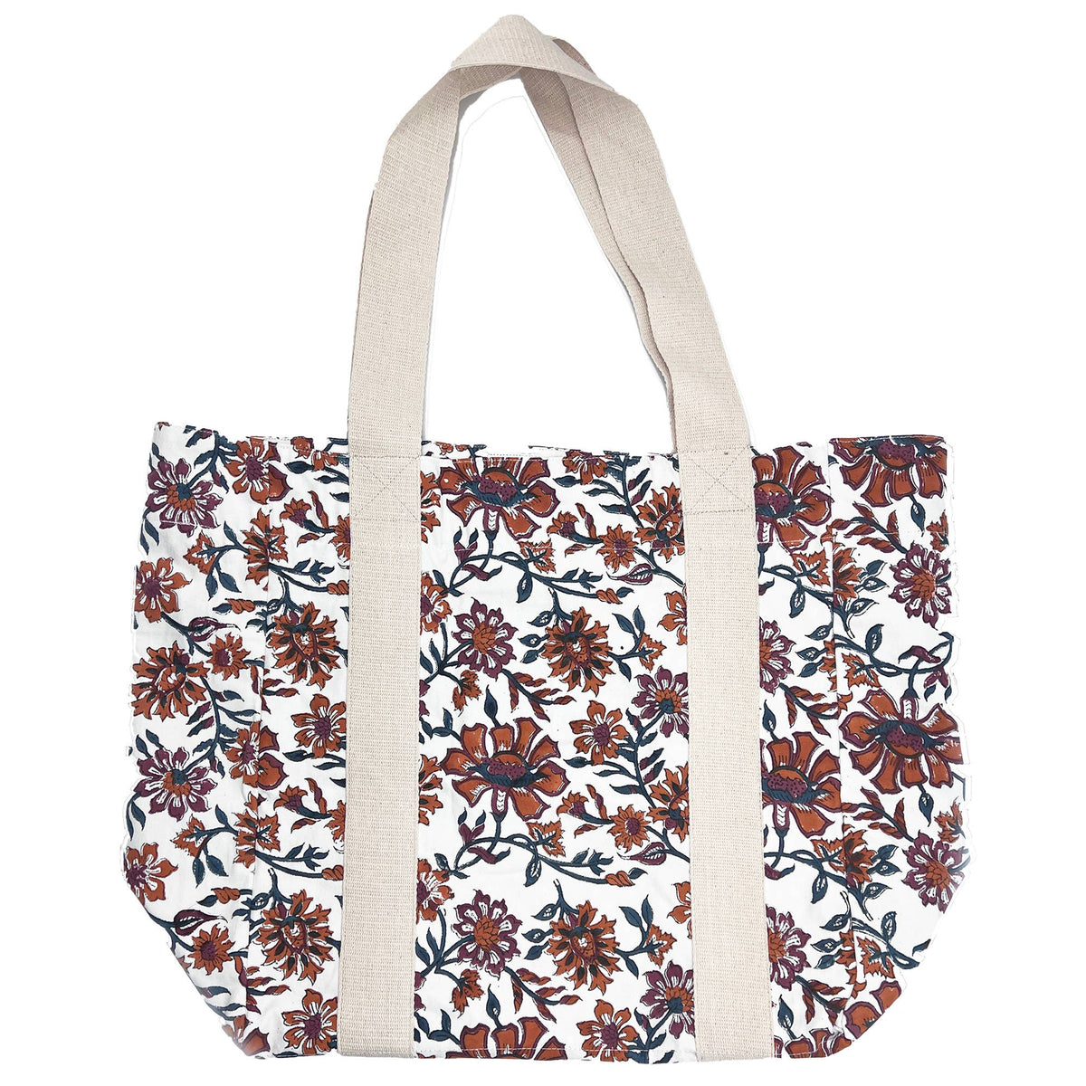Handcrafted Canvas Bag with Block-Printed Amber Amaryllis