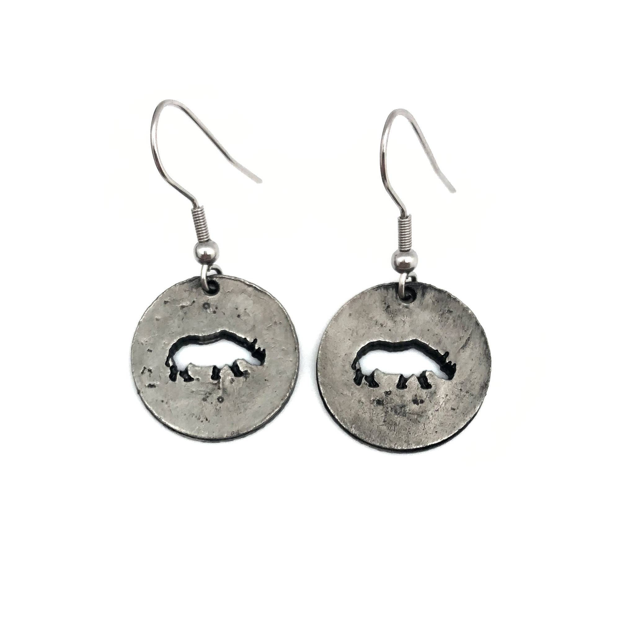 Pewter Earrings - Rhinoceros