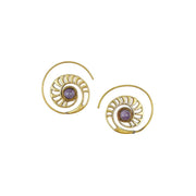 Tanvi Collection Earrings - Amethyst Gold Shell Open Hoop