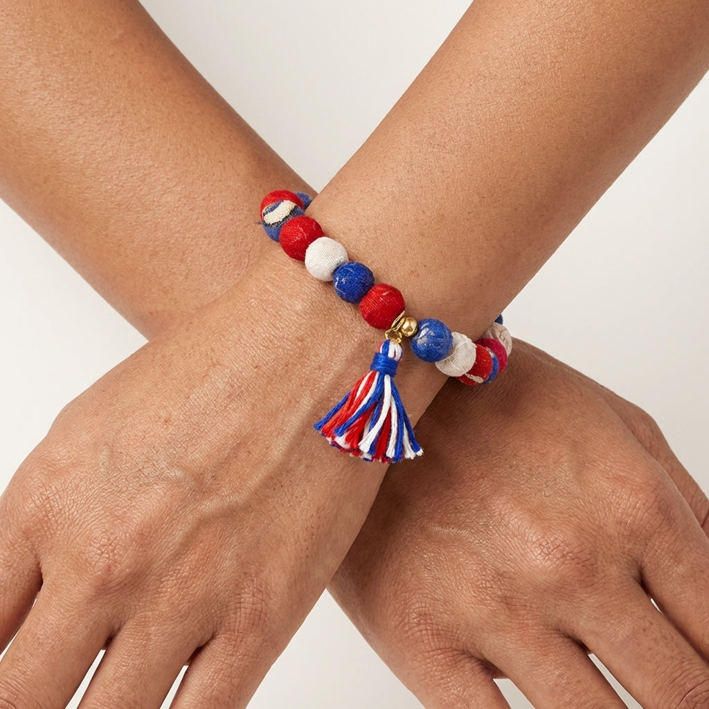 Aasha Patriotic Stackable Tassel Handcrafted Bracelet
