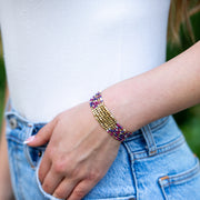 Seed Bead Stretch Statement Bracelets- Purple and Magenta