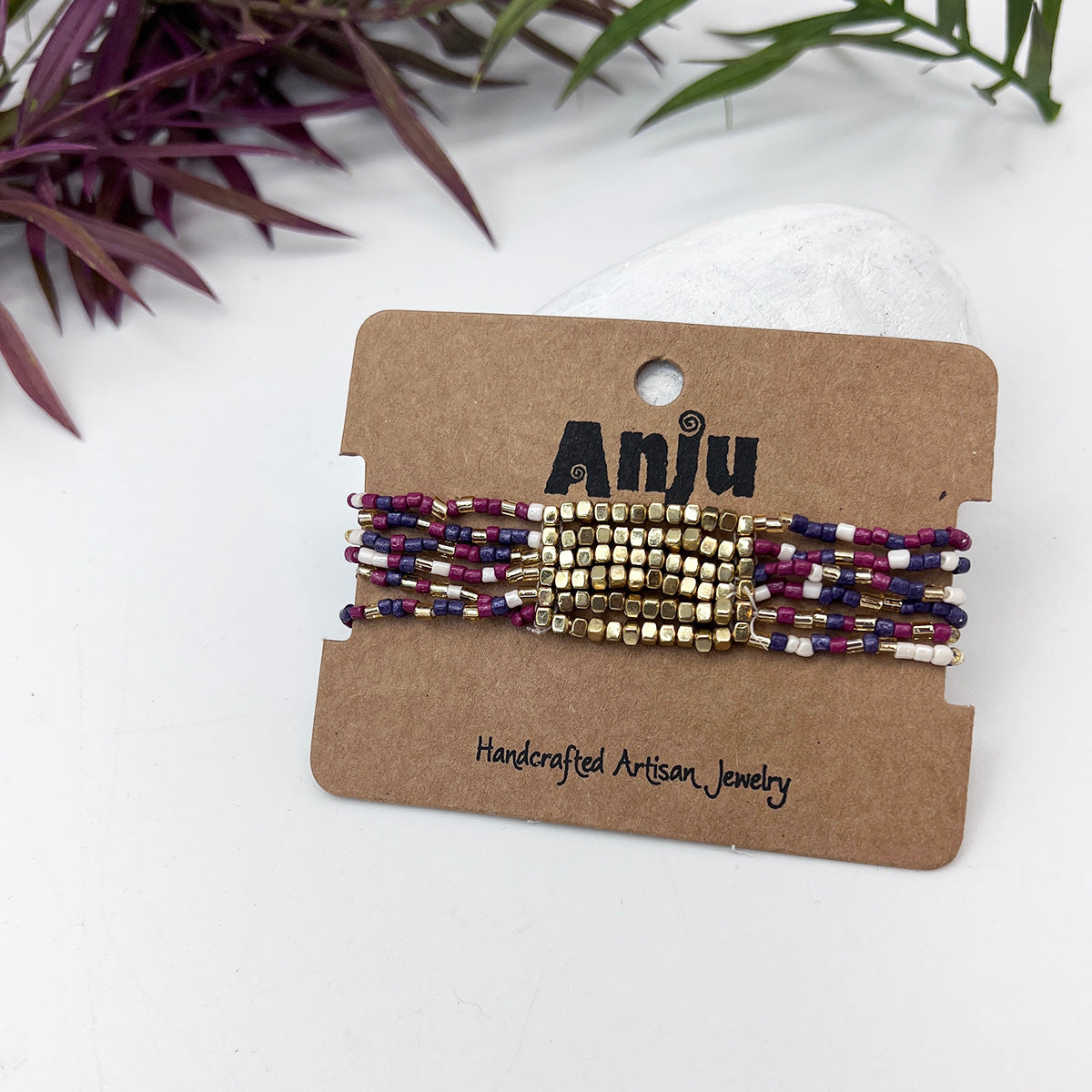 Seed Bead Stretch Statement Bracelets- Purple and Magenta