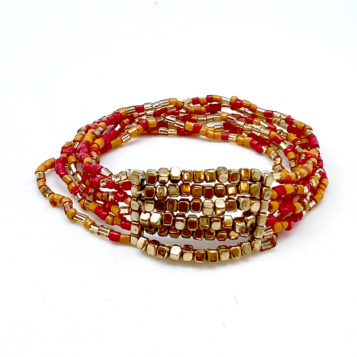 Seed Bead Stretch Statement Bracelets- Red and Orange