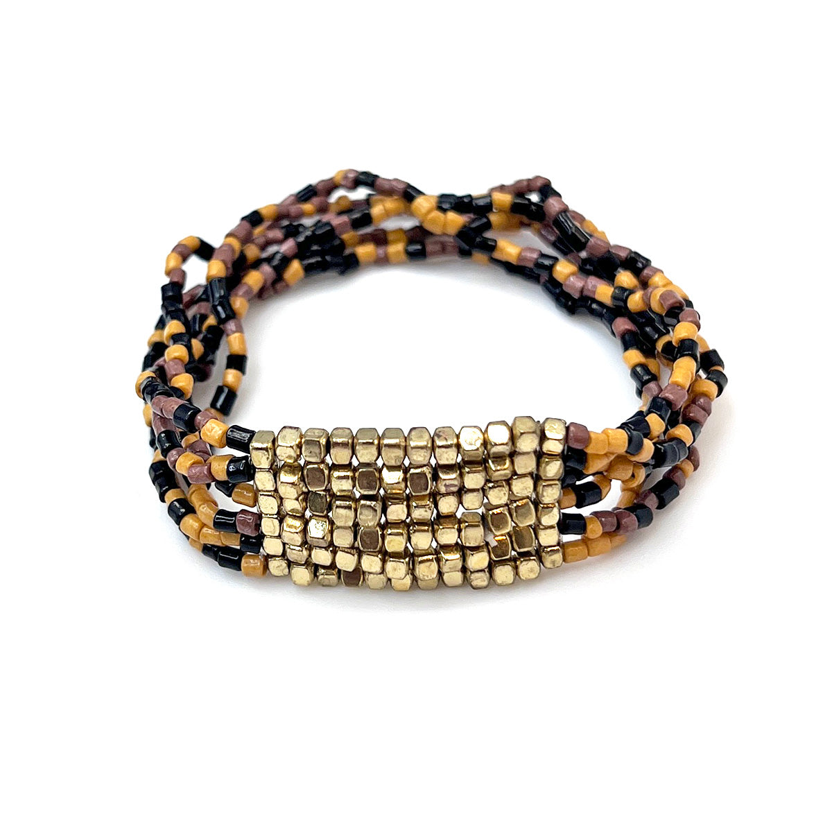 Seed Bead Stretch Statement Bracelets- Black, Brown and Tan