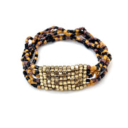 Seed Bead Stretch Statement Bracelets- Black, Brown and Tan