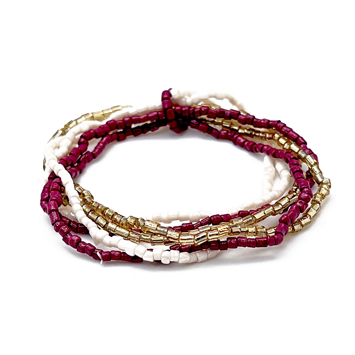 Seed Bead Stretchy Bunch Bracelets - Burgundy and White