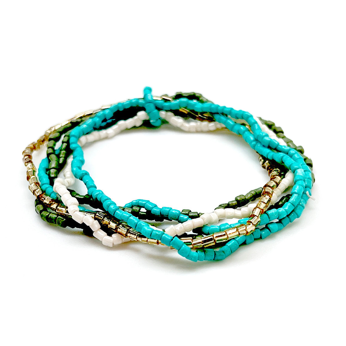 Seed Bead Stretchy Bunch Bracelets - Turquoise and Olive