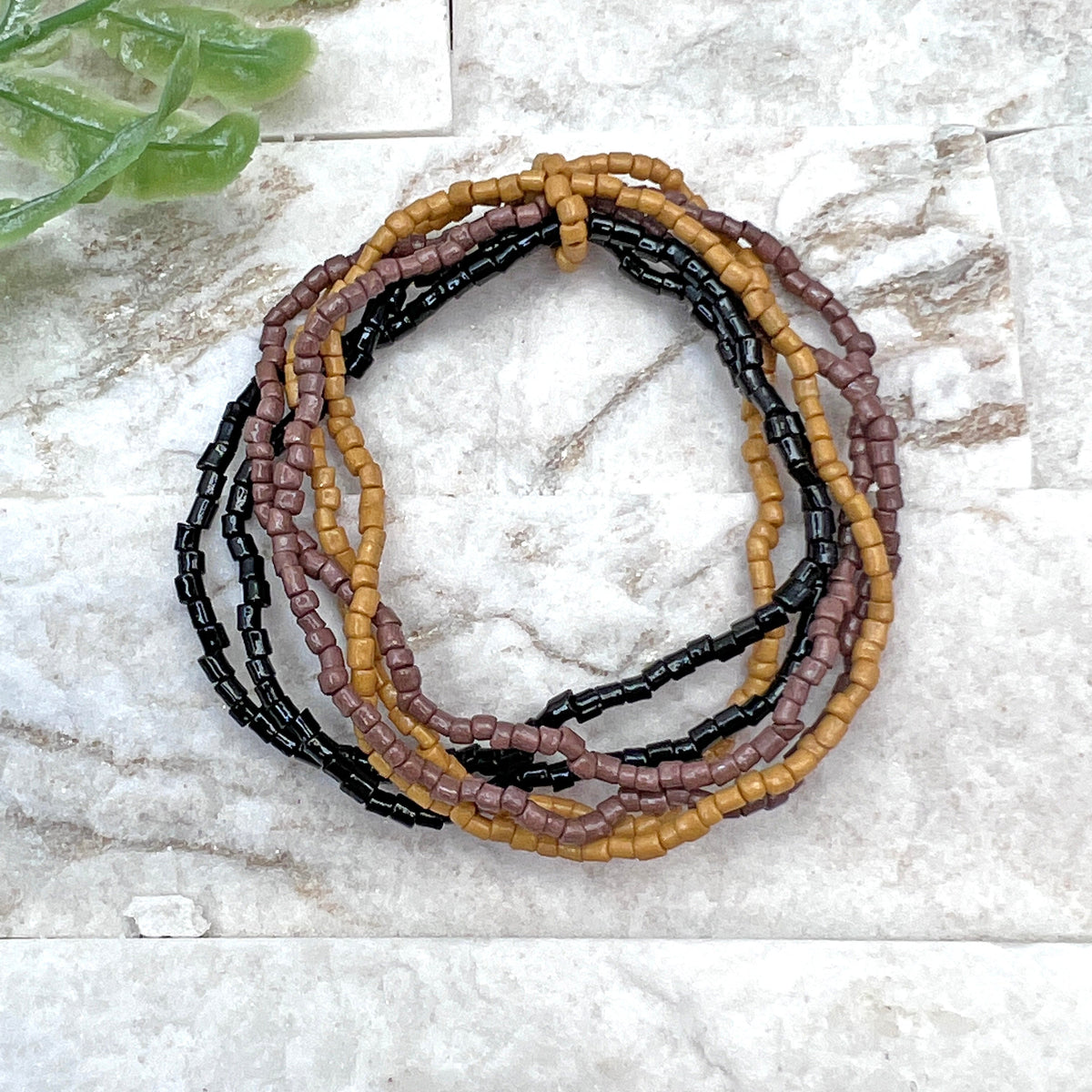 Seed Bead Stretchy Bunch Bracelets - Black, Brown and Tan