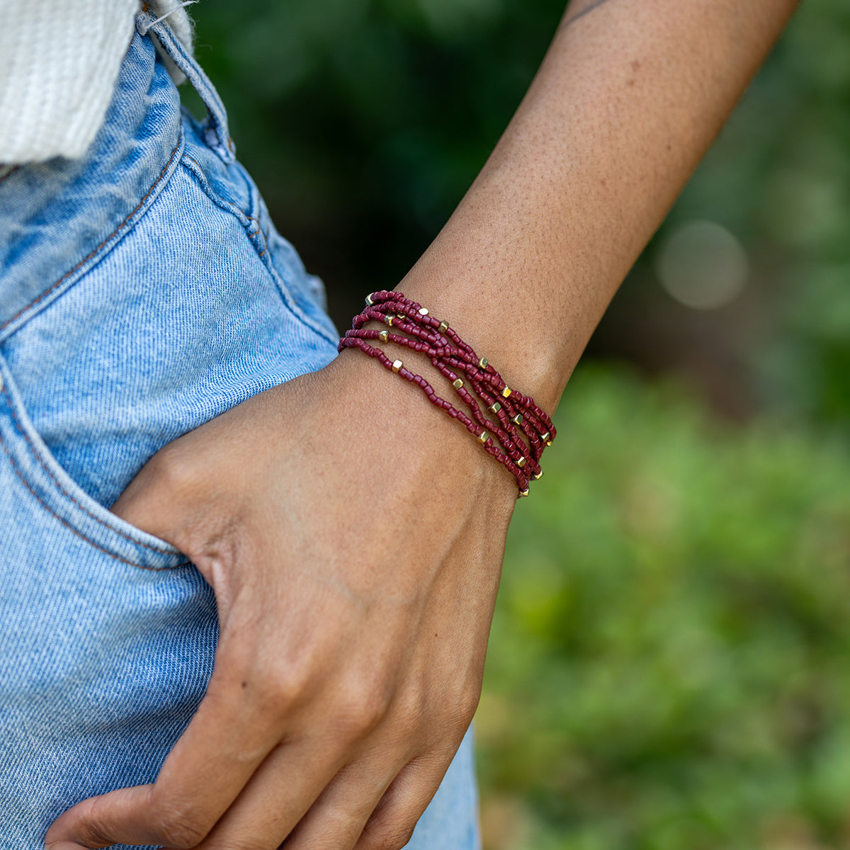 Seedbead Stretchy Bunch Bracelets - Burgundy