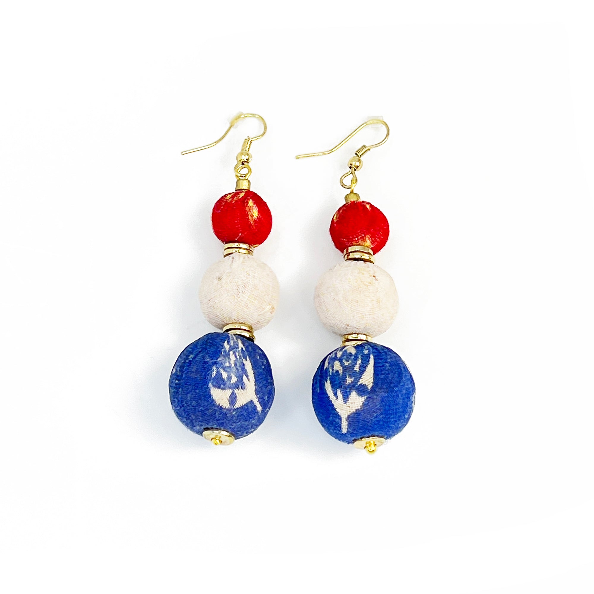 Aasha Trio Patriotic Big Beaded Kantha Handcrafted Earrings