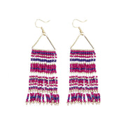 Seed Bead Color Waterfall Earrings - Purple and White