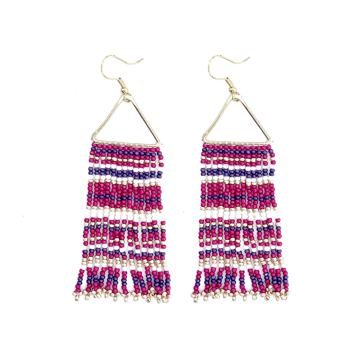 Seed Bead Color Waterfall Earrings - Purple and White