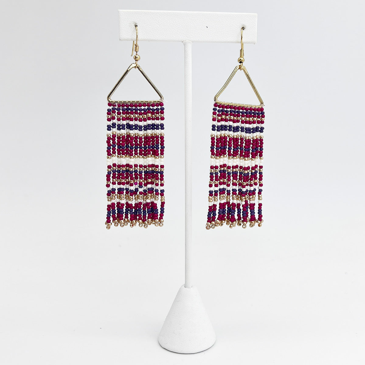 Seed Bead Color Waterfall Earrings - Purple and White