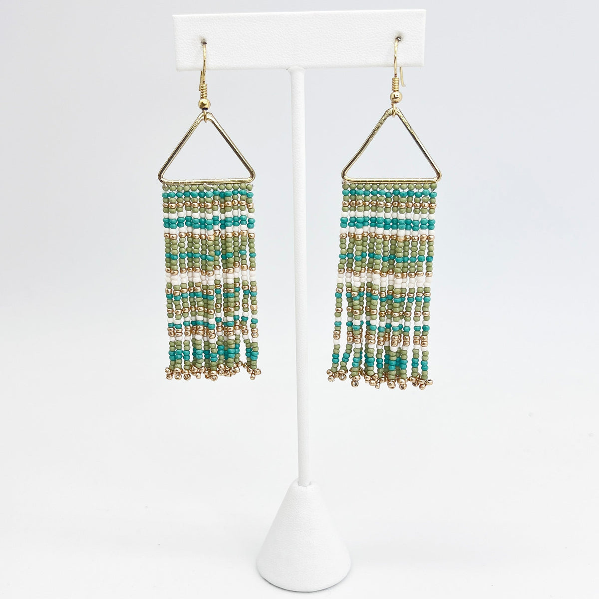Seed Bead Color Waterfall Earrings - Sage Green