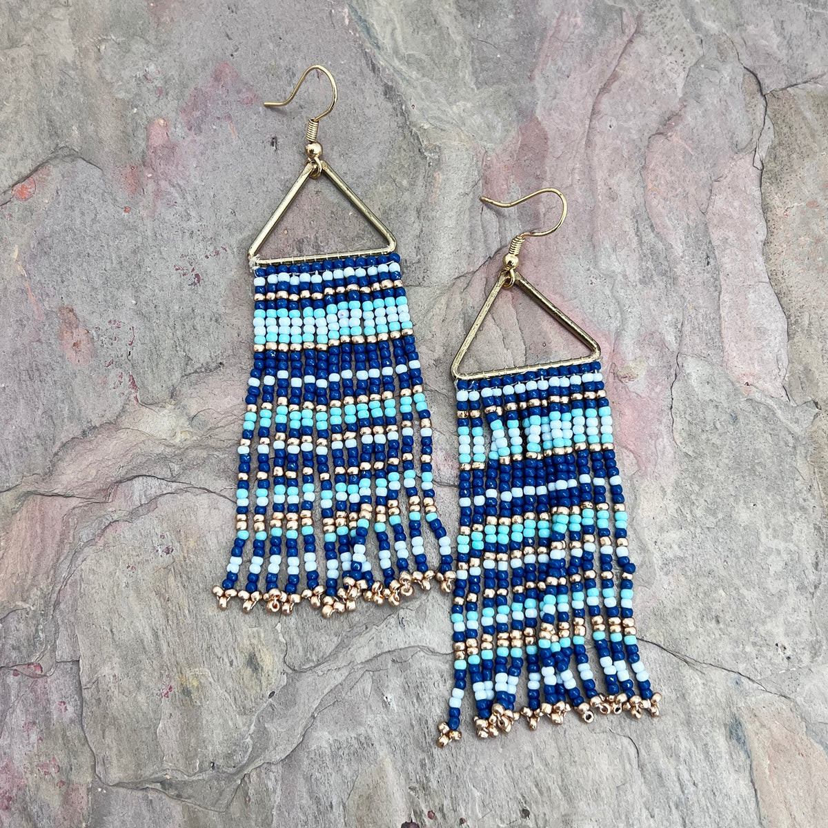 Seed Bead Color Waterfall Earrings - Blue
