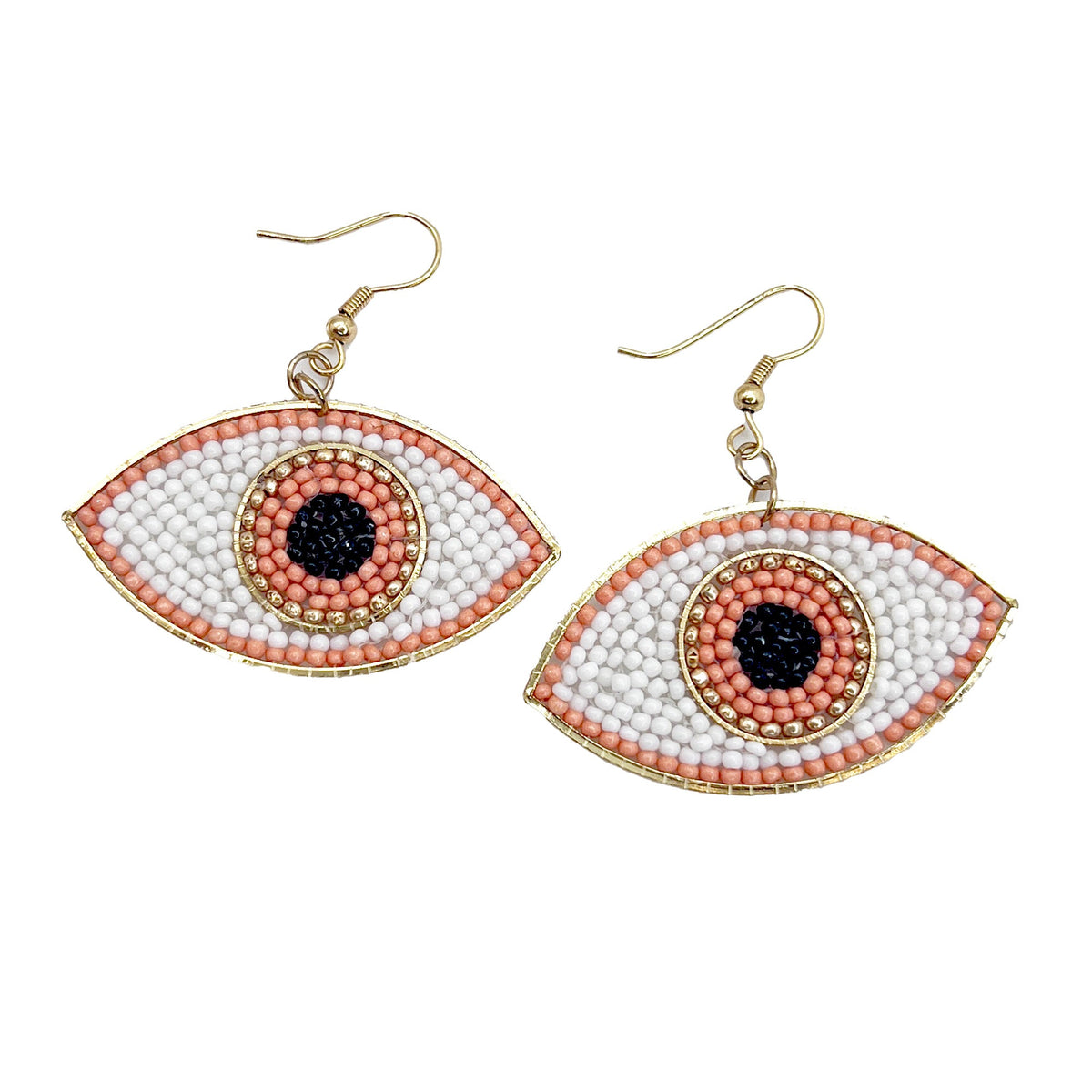 Seed Bead Evil Eye Earrings - Coral