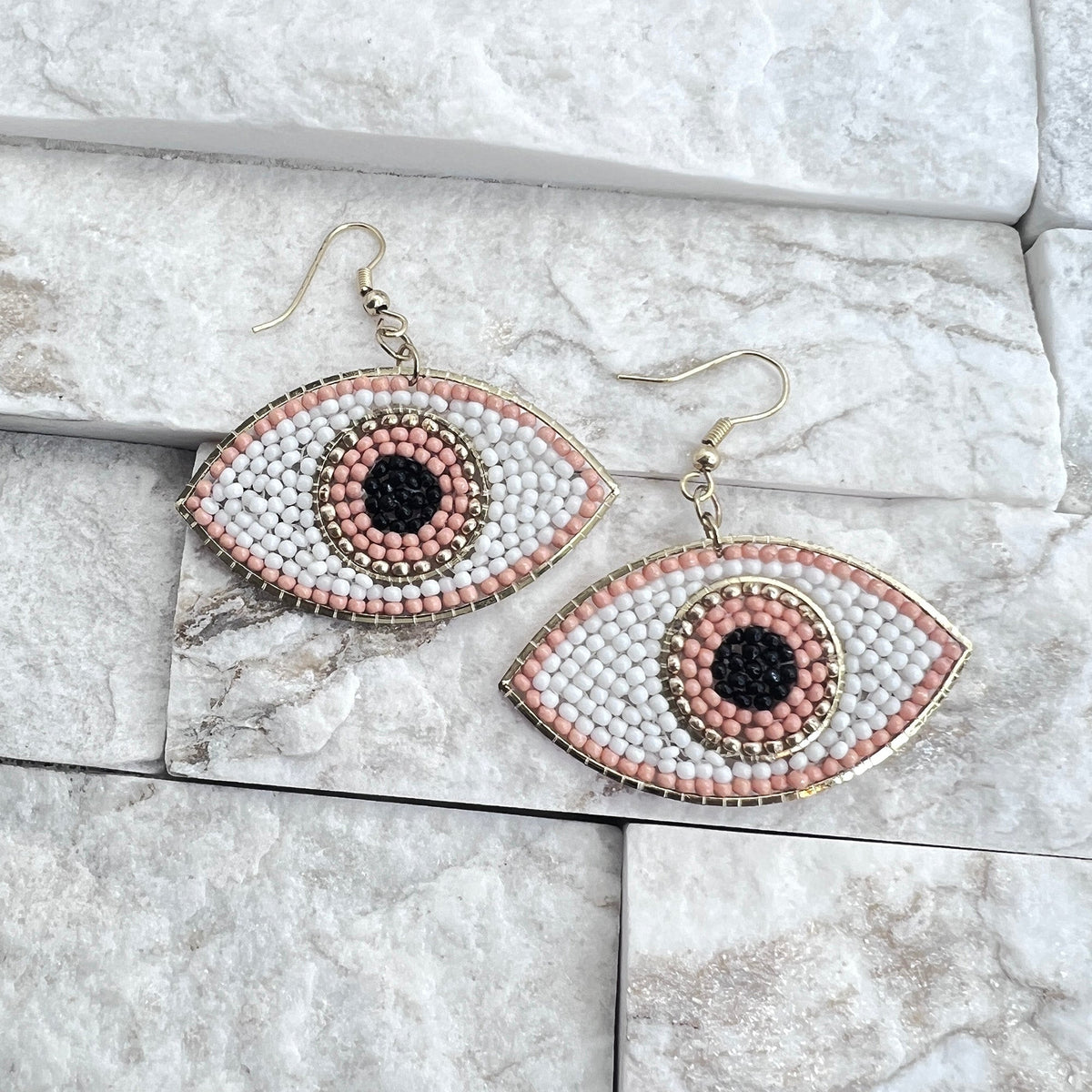 Seed Bead Evil Eye Earrings - Coral