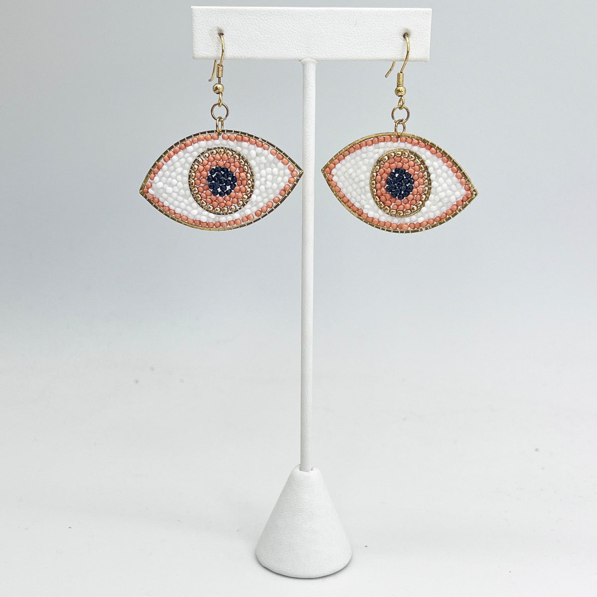Seed Bead Evil Eye Earrings - Coral