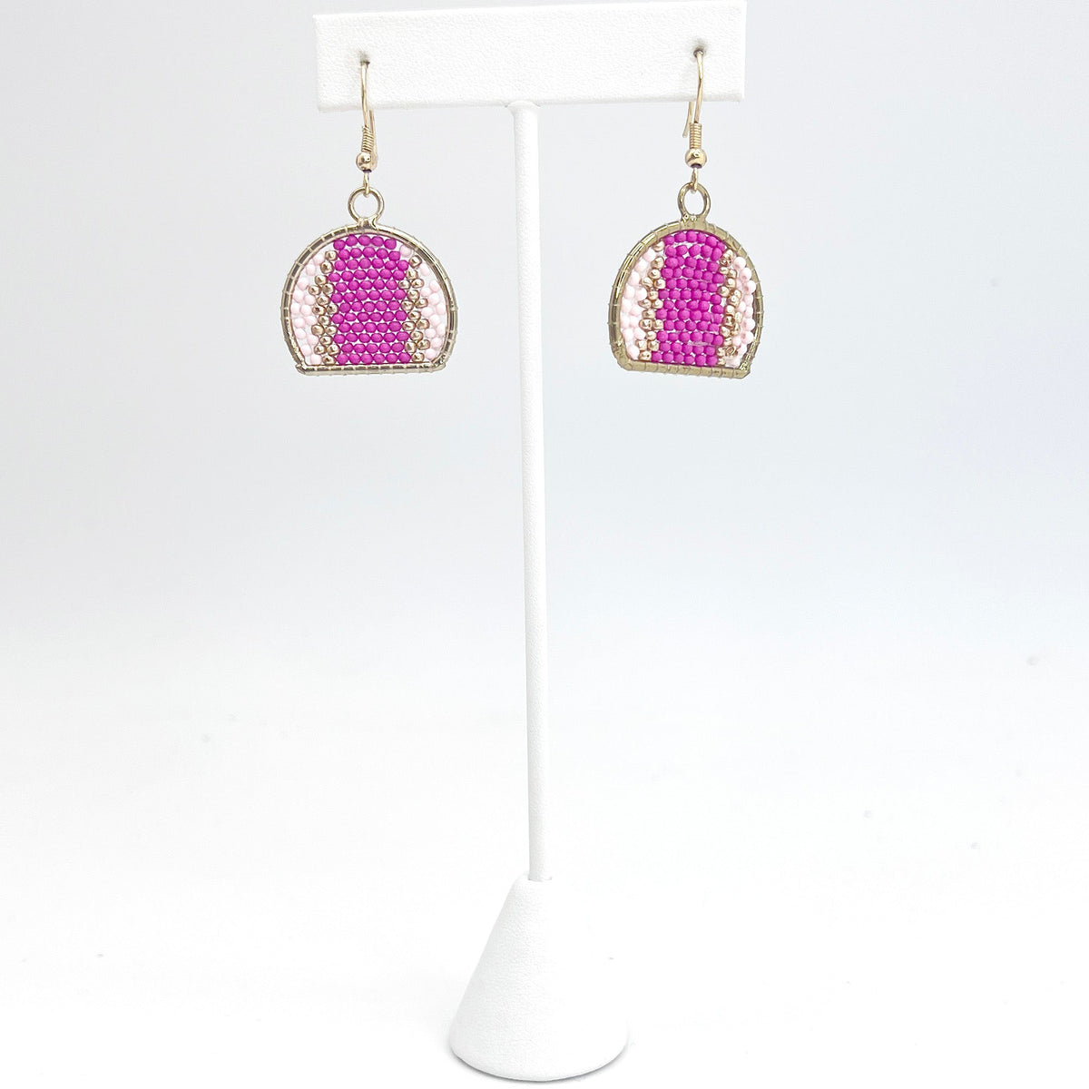 Seed Bead Arch Earrings - Pink