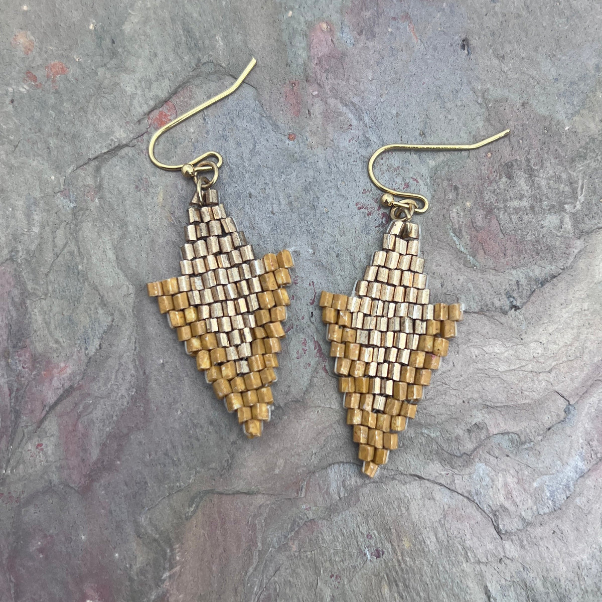 Seed Bead Arrowhead Earrings - Yellow